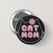 KAT MOEDER met roze bloem knop Ronde Button 5,7 Cm (Voorkant /achterkant)
