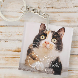 Kat Moeder Modern Chic Speels En Leuk Custom Foto Sleutelhanger