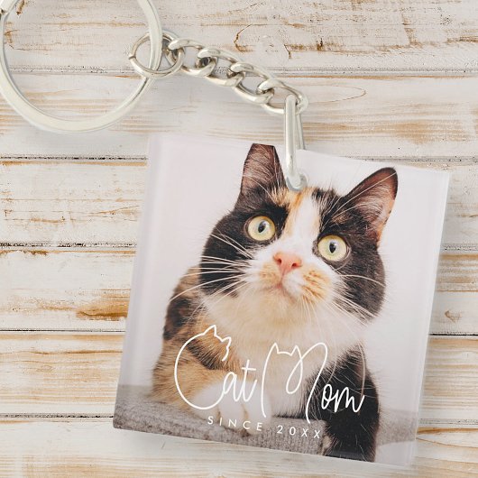 Kat Moeder Modern Chic Speels En Leuk Custom Foto Sleutelhanger