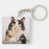 Kat Moeder Modern Chic Speels En Leuk Custom Foto Sleutelhanger (Achterkant)
