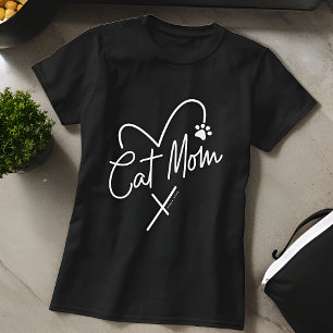 Kat Moeder Modern Speels Hart en Leuke Typografie T-shirt