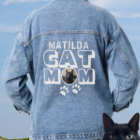 Kat Moeder Poot Print Naam Pet Foto Vrouwen Denim Jacket