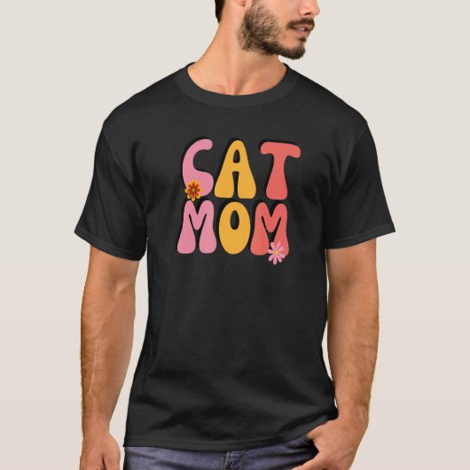 Kat Moeder Retro Groovy Bloemen T-shirt (Voorkant)