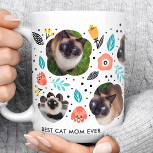Kat Moeder Tuin Kleurrijke Bloemige Huisdier Foto  Koffiemok