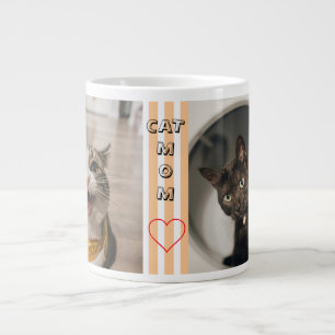 Kat moeder Twee foto gestreepte pastel Grote Koffiekop