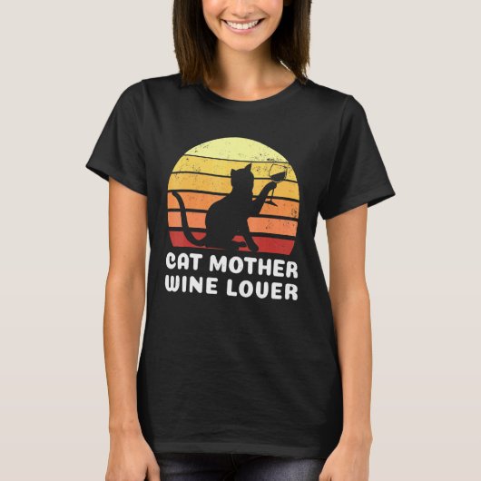 Kat Moeder Wijn Vino Cat Eigenaar Moeder Mam T-shirt (Voorkant)