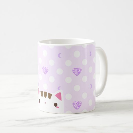Kat-mok met lila harten en manen koffiemok (Voorkant rechts)