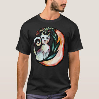 Kat Moon Flower Art Natuur Keukenkatten T-shirt