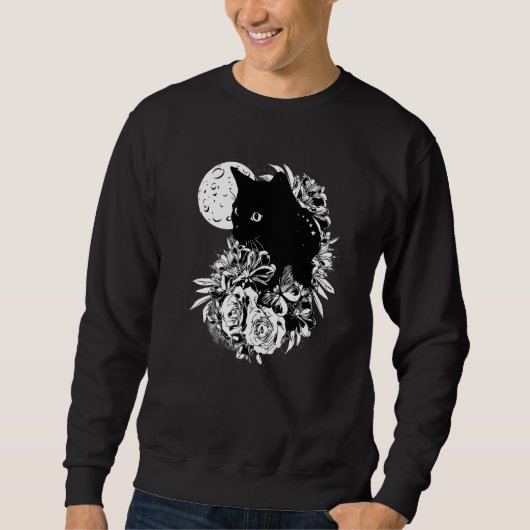 Kat Moon Night Flowers Black Cats 1 Trui (Voorkant)