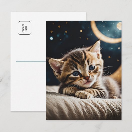 Kat Moonlight Briefkaart (Voorkant / Achterkant)