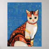 Kat moroccan mosaic abstract art ginger blue kat poster (Voorkant)