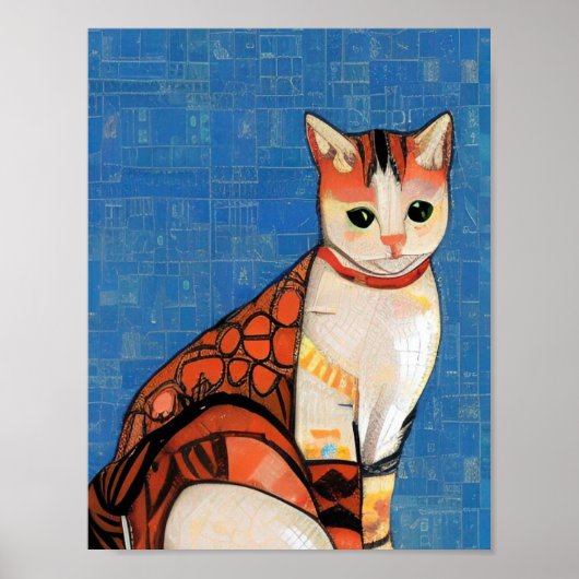 Kat moroccan mosaic abstract art ginger blue kat poster (Voorkant)