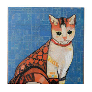 Kat moroccan mosaic abstract art ginger blue kat tegeltje