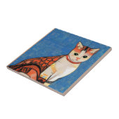 Kat moroccan mosaic abstract art ginger blue kat tegeltje (Zijkant)