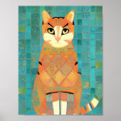 Kat moroccan mosaic ginger on turkooizen backgroun poster (Voorkant)