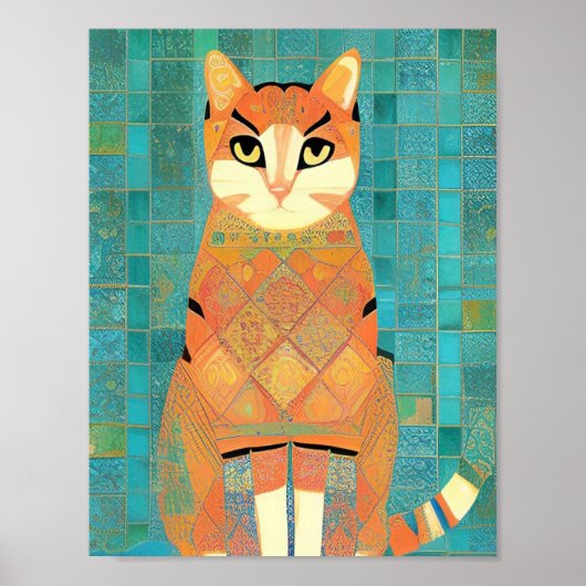 Kat moroccan mosaic ginger on turkooizen backgroun poster (Voorkant)