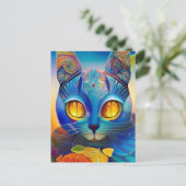 Kat mozaïekblauwe kleurige abstracte katten briefkaart (Staand voorkant)