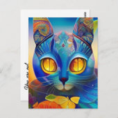 Kat mozaïekblauwe kleurige abstracte katten briefkaart (Voorkant / Achterkant)