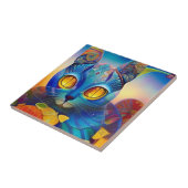 Kat mozaïekblauwe kleurige abstracte katten tegeltje (Zijkant)