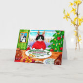 Kat, muis, kerstfeestkaartje voor vis kaart (Gele Bloem)