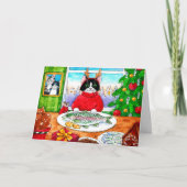Kat, muis, kerstfeestkaartje voor vis kaart (Voorkant)