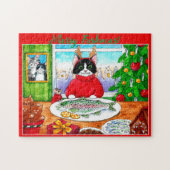 Kat, muis-kerstpuzzel legpuzzel (Horizontaal)