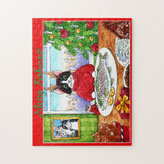Kat, muis-kerstpuzzel legpuzzel (Verticaal)