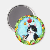 Kat, muis, kerstwintersneeuw magneet (Voorkant / Achterkant)