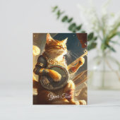 Kat-muzikant. Briefkaart (Staand voorkant)