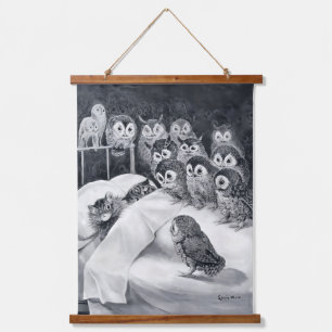 Kat nachtmerrie, uil vogel, Louis Wain Hangend Wandkleed