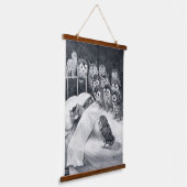 Kat nachtmerrie, uil vogel, Louis Wain Hangend Wandkleed (Gebogen)