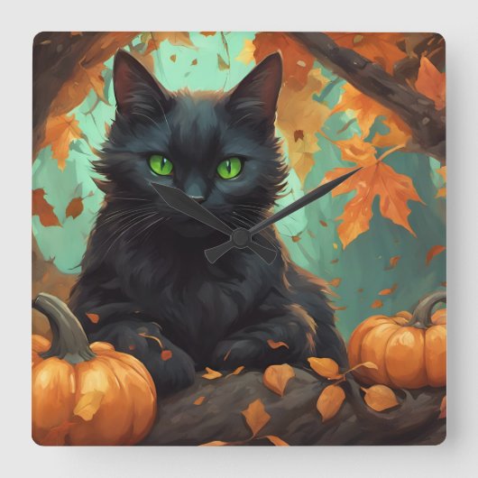 Kat najaar vierkante klok (Voorkant)