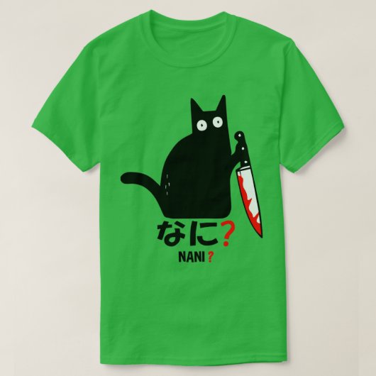 Kat Nani Murderous Black Cat met Knife Halloween T-shirt (Design voorkant)