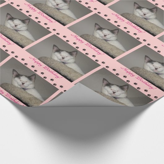 Kat Nap Birthday en Paw Prints Cadeaupapier (Hoek)