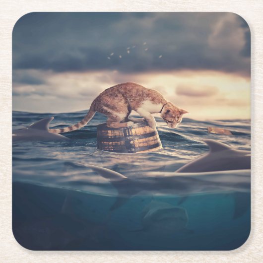 Kat Nap Droom of Nachtmerrie Kartonnen Onderzetters (Voorkant)