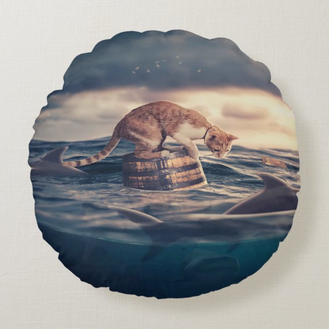 Kat Nap Droom of Nachtmerrie Rond Kussen (Voorkant)