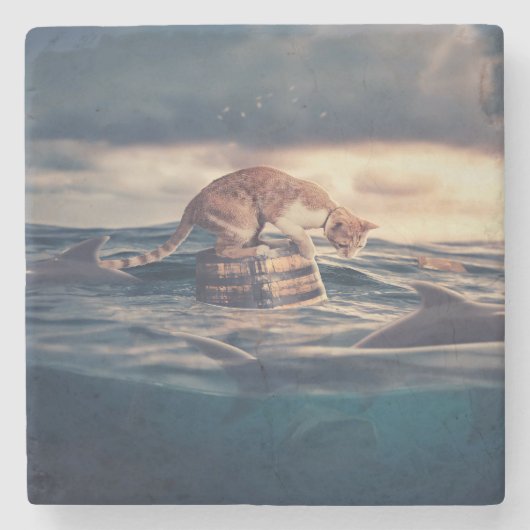 Kat Nap Droom of Nachtmerrie Stenen Onderzetter (Voorkant)