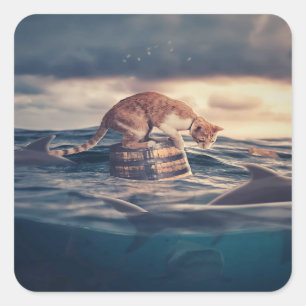 Kat Nap Droom of Nachtmerrie Vierkante Sticker