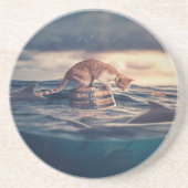 Kat Nap Droom of Nachtmerrie Zandsteen Onderzetter (Voorkant)