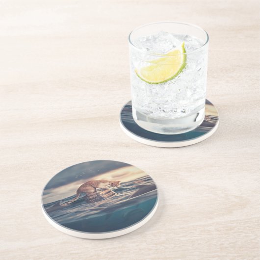 Kat Nap Droom of Nachtmerrie Zandsteen Onderzetter (Zijkant)