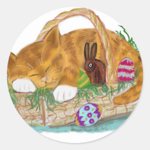Kat Nap in een paasmandje Ronde Sticker