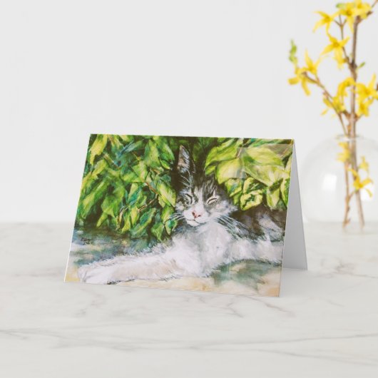 Kat Napping Kaart (Gele Bloem)