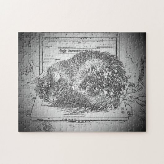 Kat Napping op de laptop of maak je eigen Legpuzzel (Horizontaal)