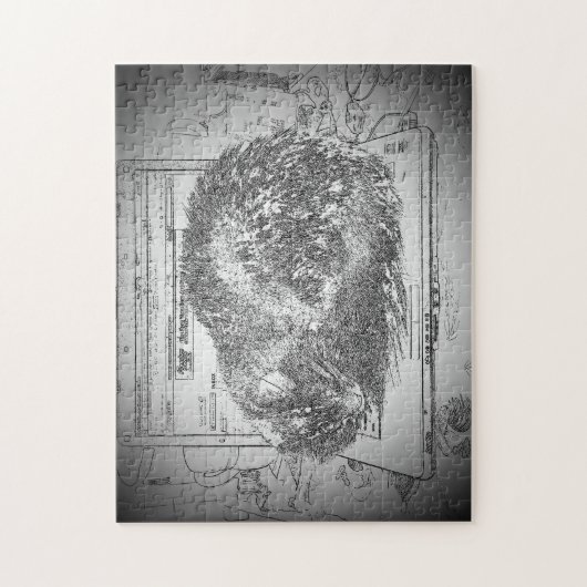 Kat Napping op de laptop of maak je eigen Legpuzzel (Verticaal)