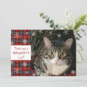 Kat Naughty List Pset Snowflake Custom Greep Feestdagenkaart (Staand voorkant)