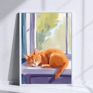 Kat Neeft Sinaasappel Kleurig Waterverf Huisdier Poster