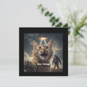 Kat neemt selfie met ufo en bigfoot grappig cadeau kaart (Staand voorkant)