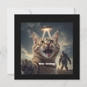 Kat neemt selfie met ufo en bigfoot grappig cadeau kaart
