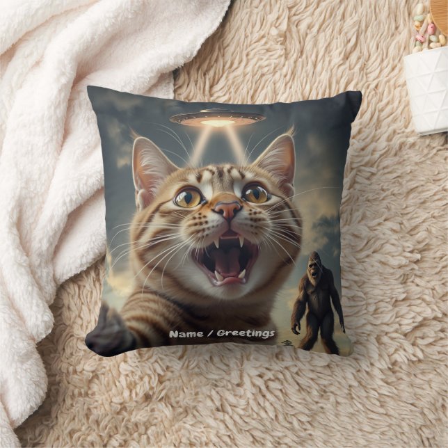 Kat neemt selfie met ufo en bigfoot grappig cadeau kussen (Deken)
