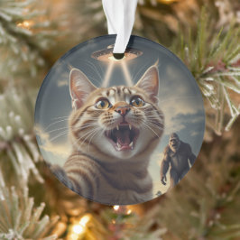 Kat neemt selfie met ufo en bigfoot grappig cadeau ornament